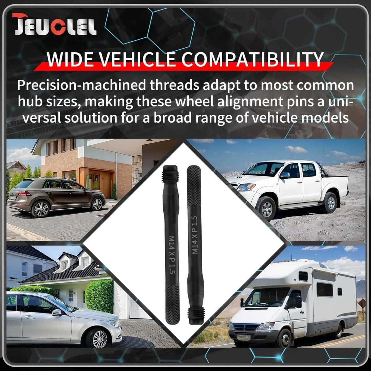 Wheel alignment pin tool with textured grip and threaded end for hub installation