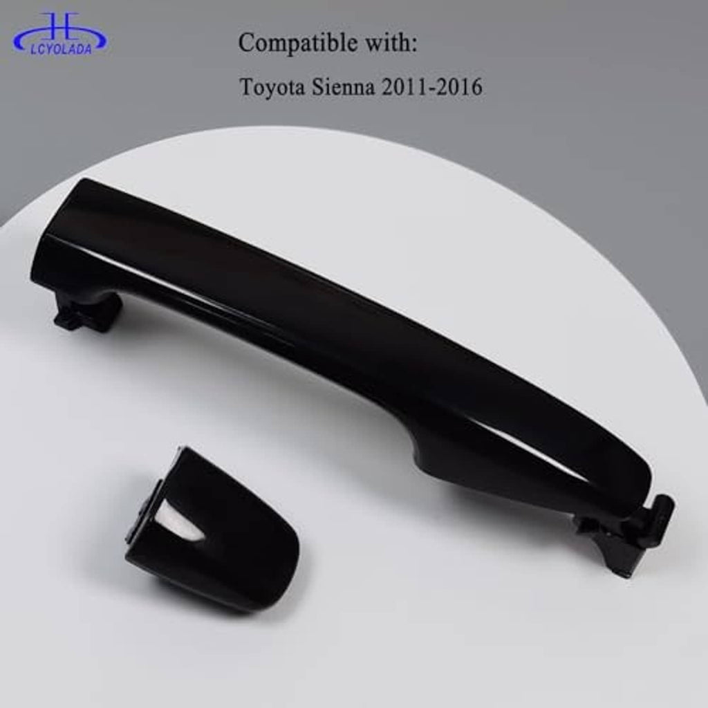 Black exterior door handle with separate insert piece, glossy finish