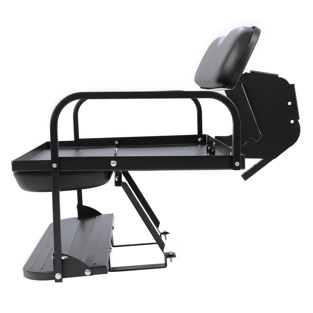 Black rear seat frame with padded backrest, armrests, and fold-down step