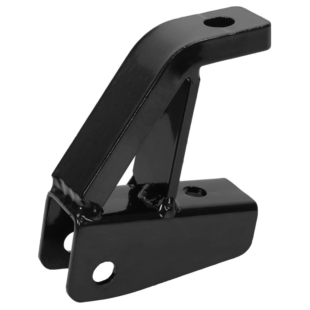 Black powder-coated lift arm bracket with mounting holes and curved support
