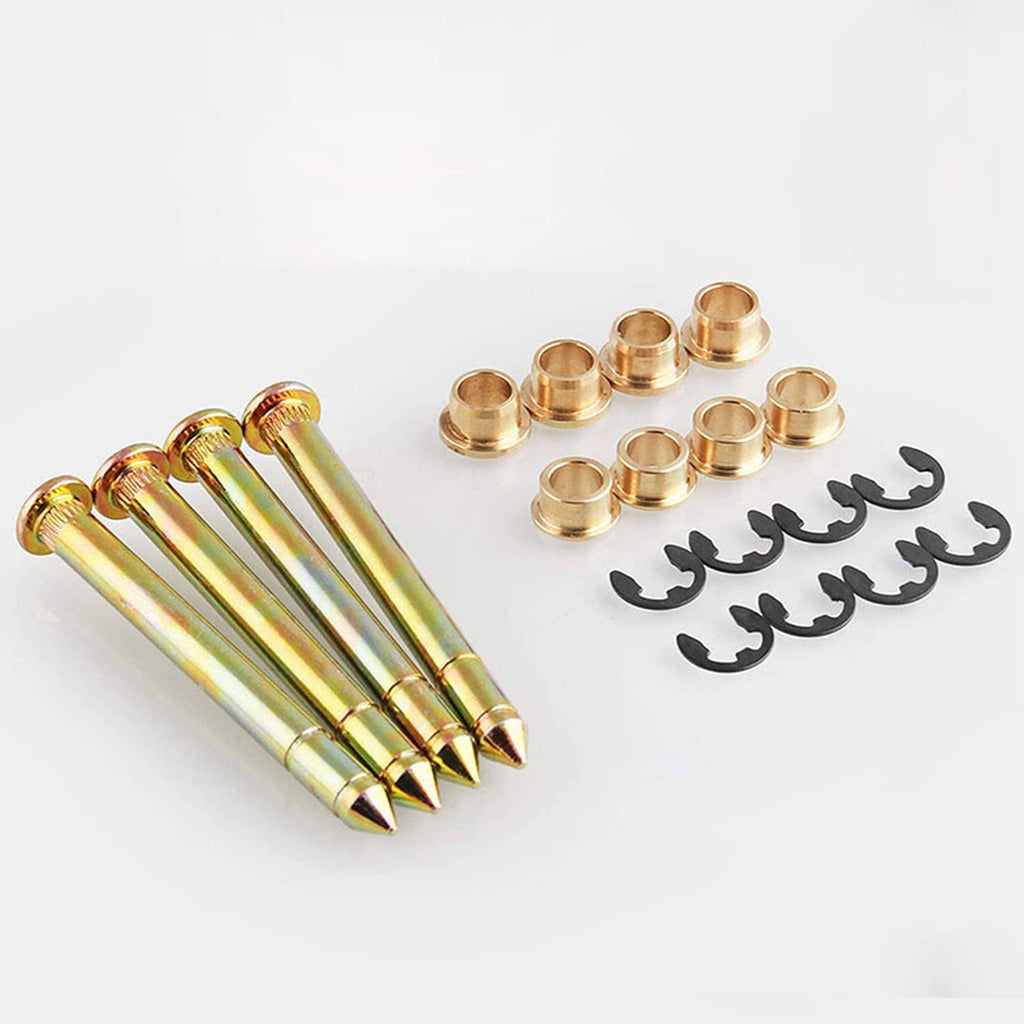 Door hinge pin and bushing kit bundle with gold pins, brass sleeves, and black clips