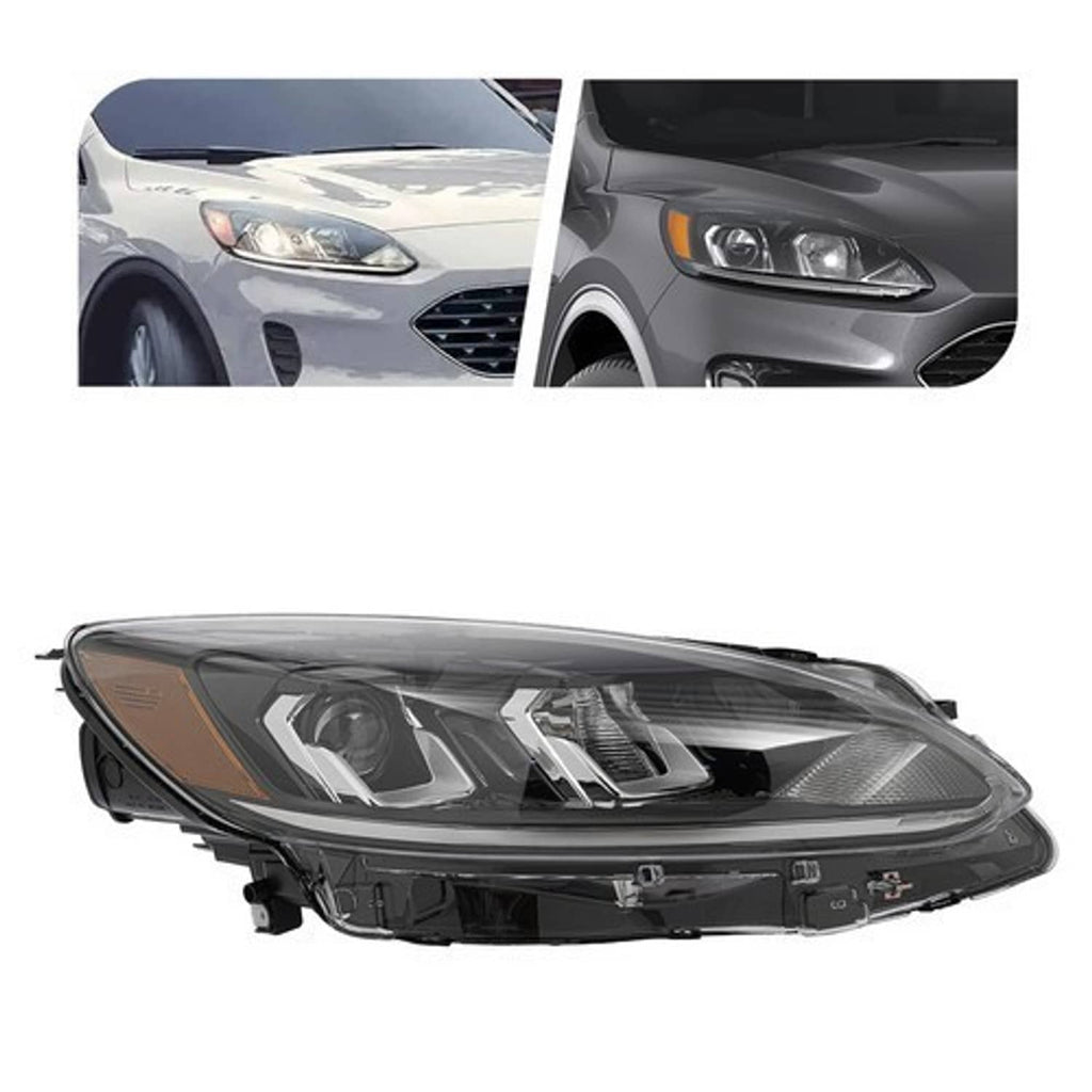 Right-side halogen headlight assembly, clear lens with chrome reflectors and amber reflector