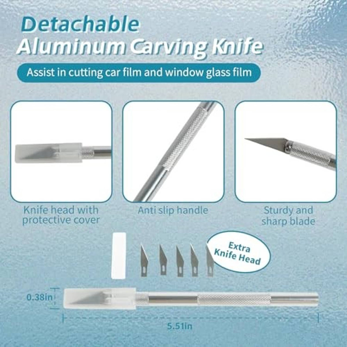 Detachable aluminum carving knife for car tint with protective covered head