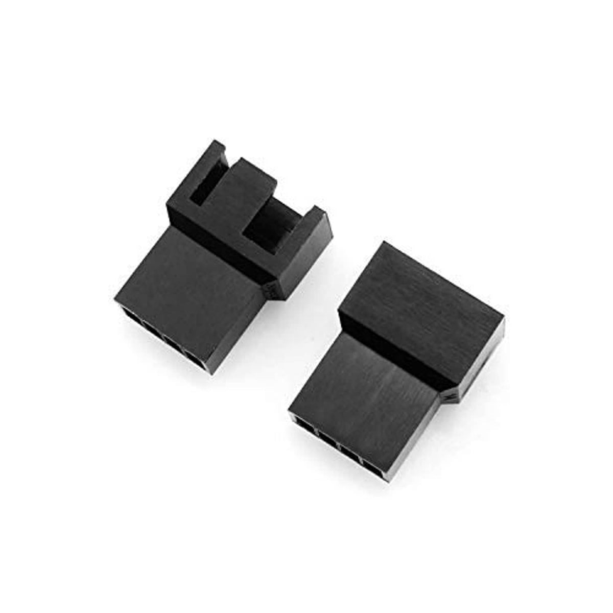 Two black 4-pin PWM male fan plug connectors with keyed plastic housings
