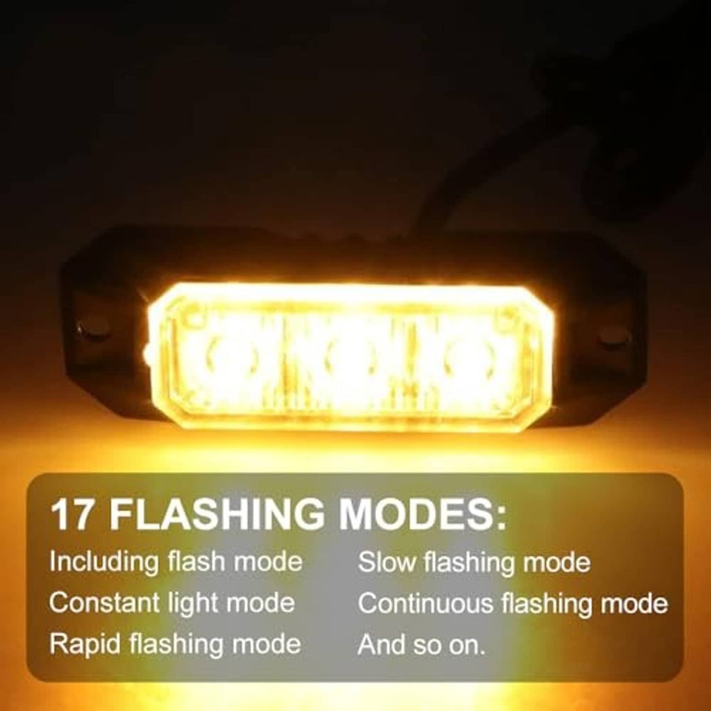 Single amber LED strobe warning light with clear lens and bright flashing glow
