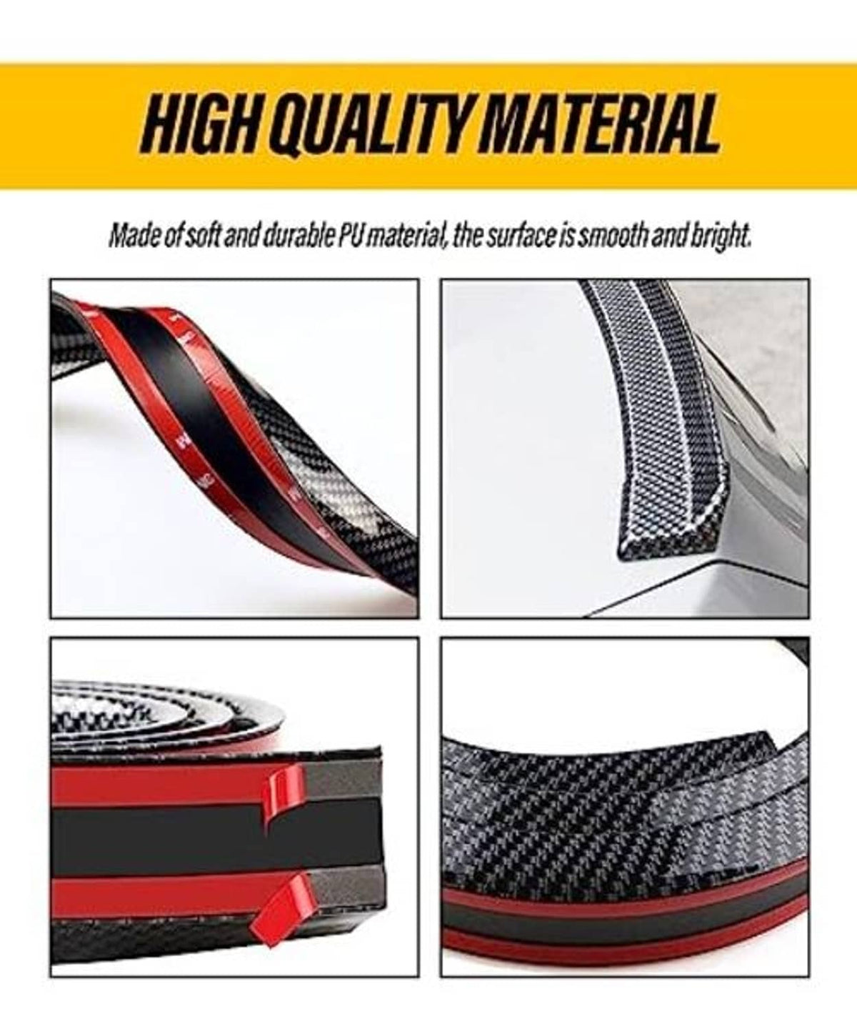 Carbon-fiber PU spoiler trim with smooth finish and red accent stripe close-up