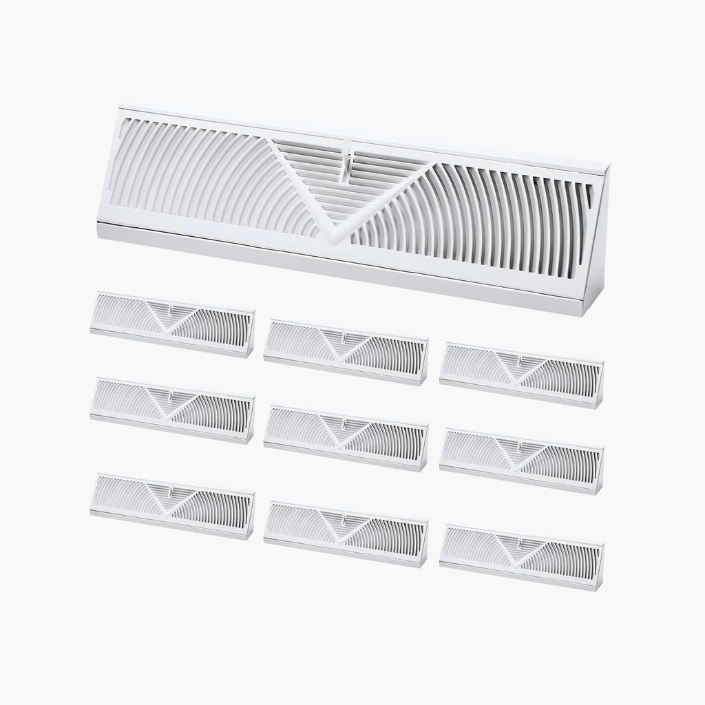 White 18-inch floor vent register set with louvered grilles, 10-pack