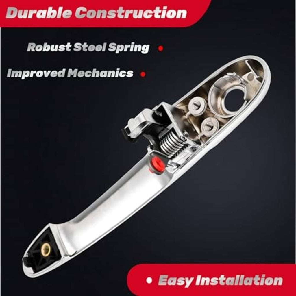 Chrome exterior door handle front left driver side with visible mounting spring
