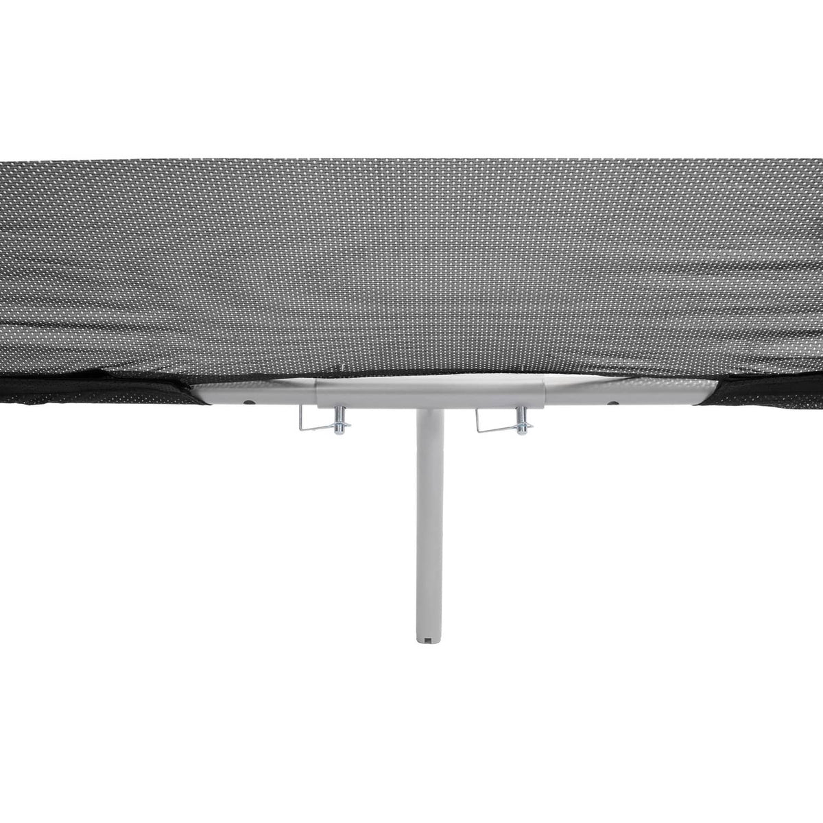 Black mesh boat sun shade underside with aluminum support bar and brackets
