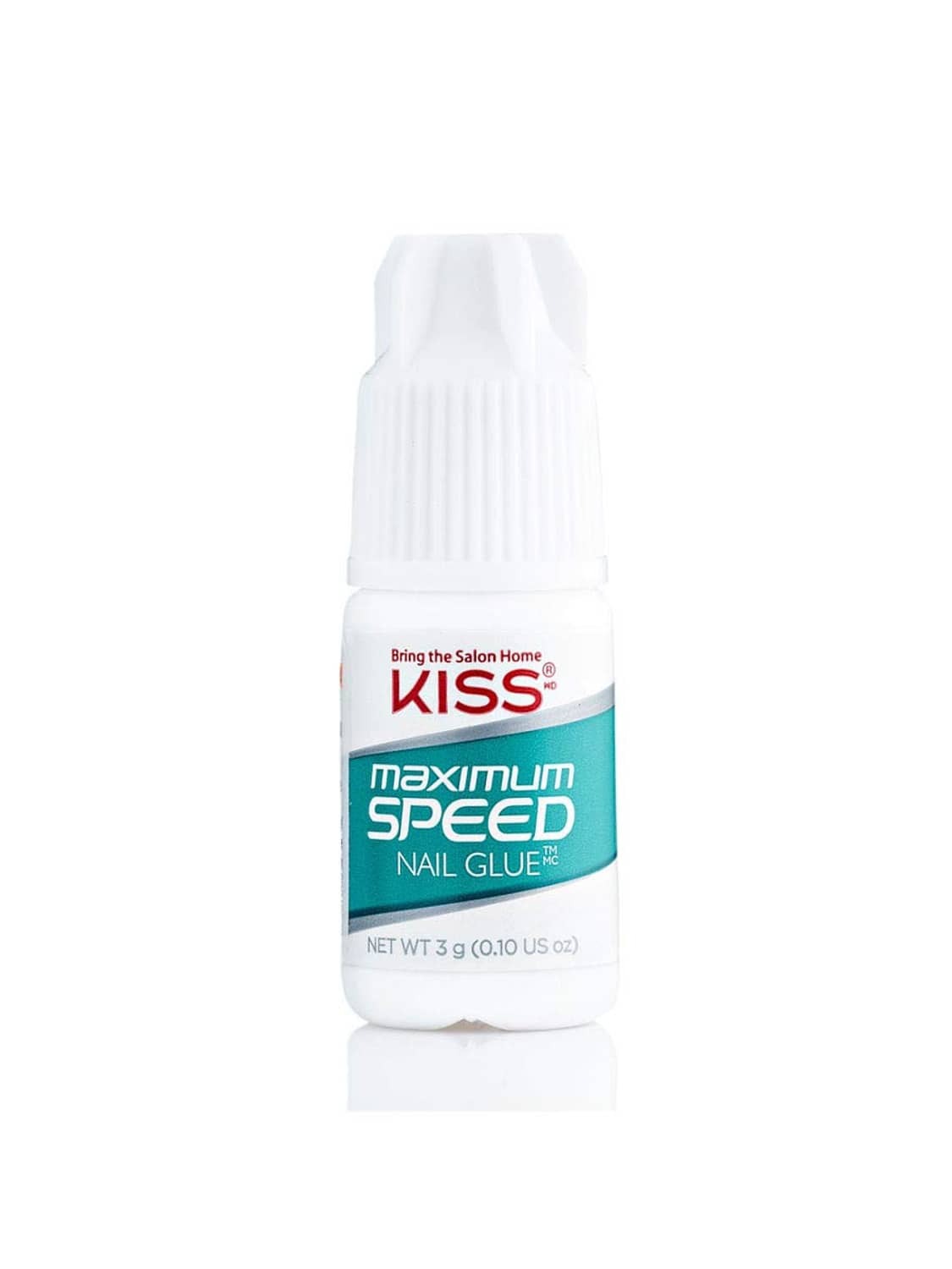 KISS Maximum Speed nail glue bottle with white cap, shown upright