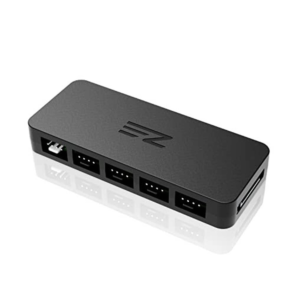 PWM fan hub controller splitter with front fan headers on a compact black housing