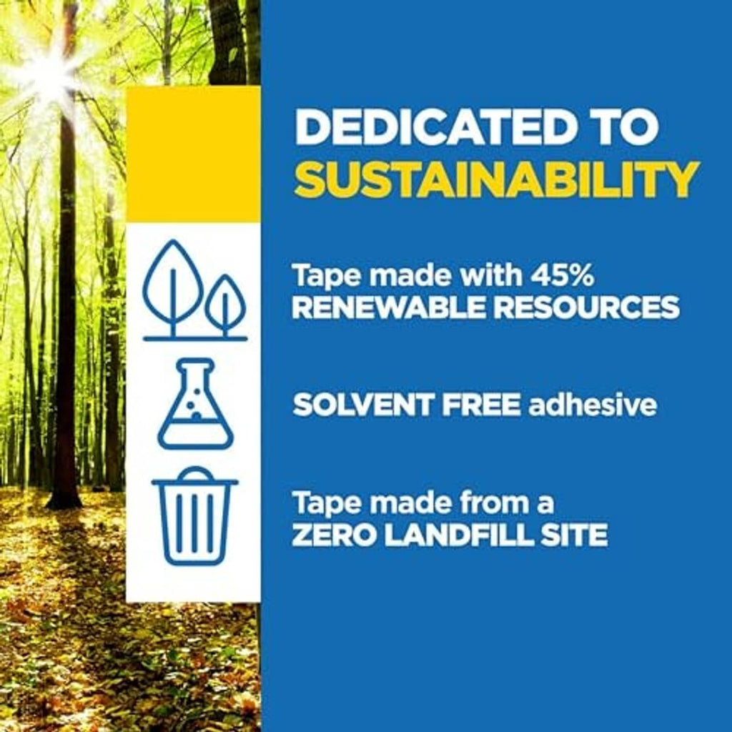 Painter's tape sustainability info: 45% renewable resources and solvent-free adhesive