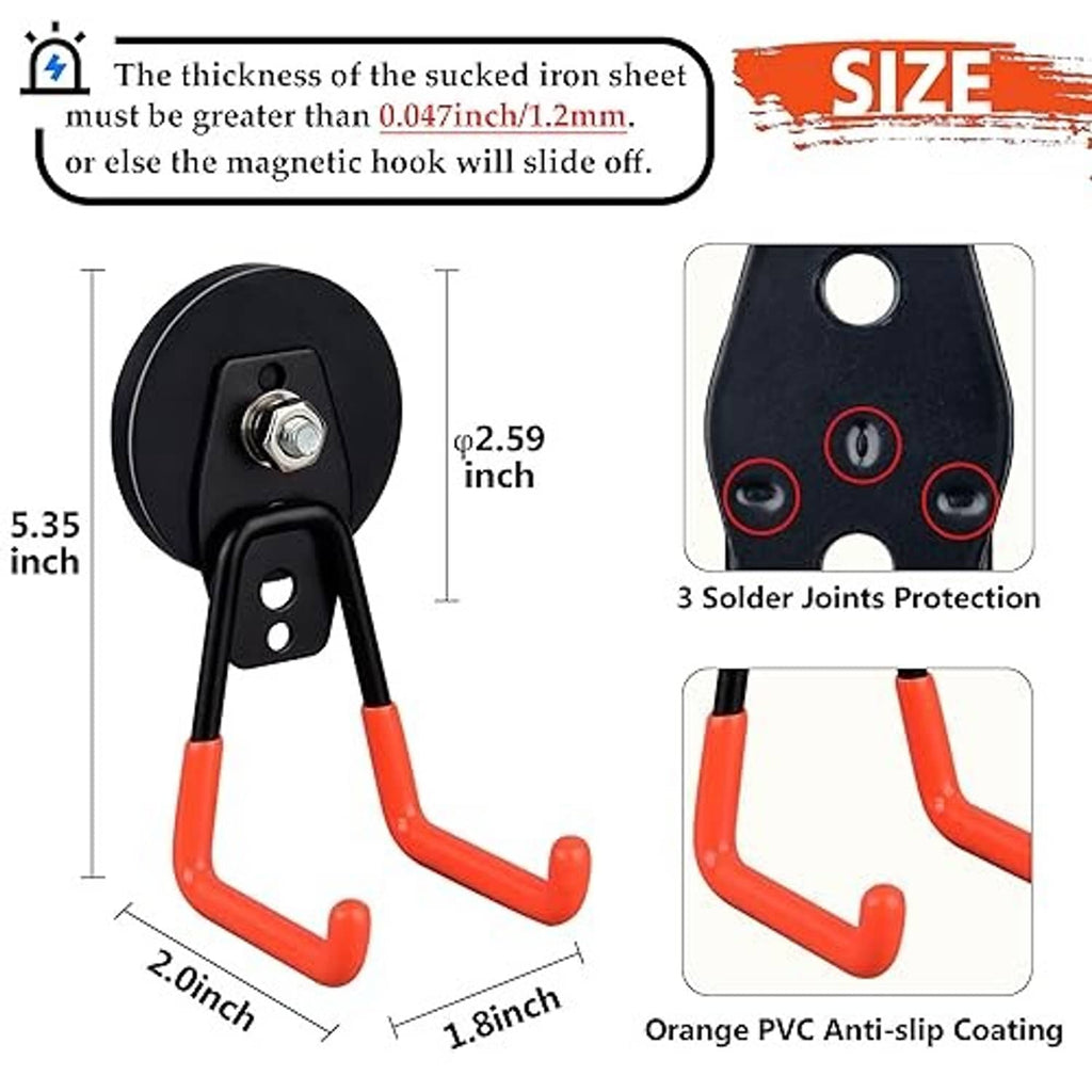 Single orange J-shaped magnetic hook with black round base and wall-mount bracket