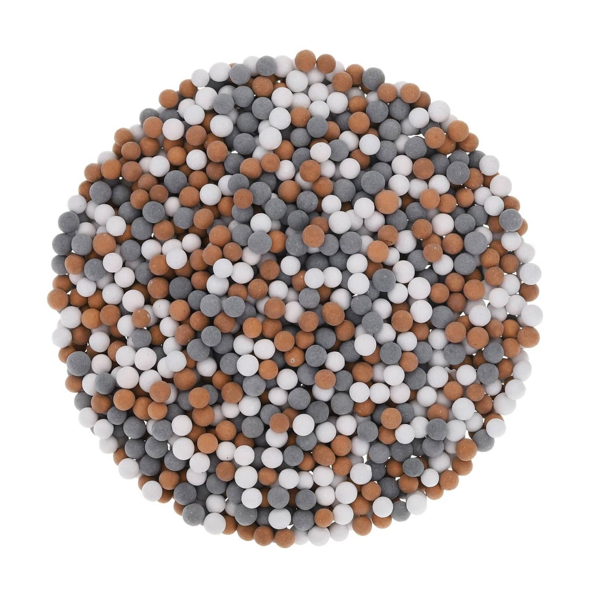 Replacement shower head filter beads, small gray, white, and brown 3–4mm pellets