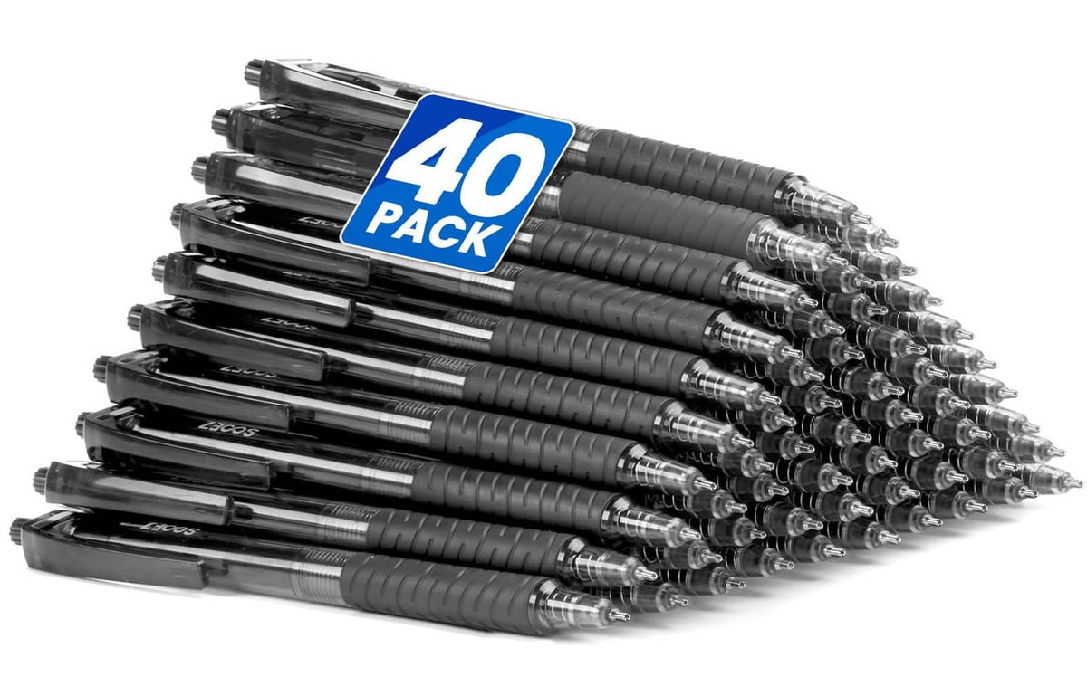 Black ballpoint pens, 40-pack bundle with retractable design