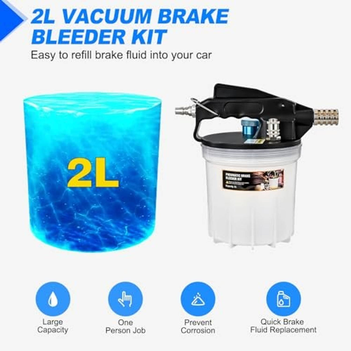 Vacuum brake bleeder kit with pump reservoir bottle and brass valve fittings