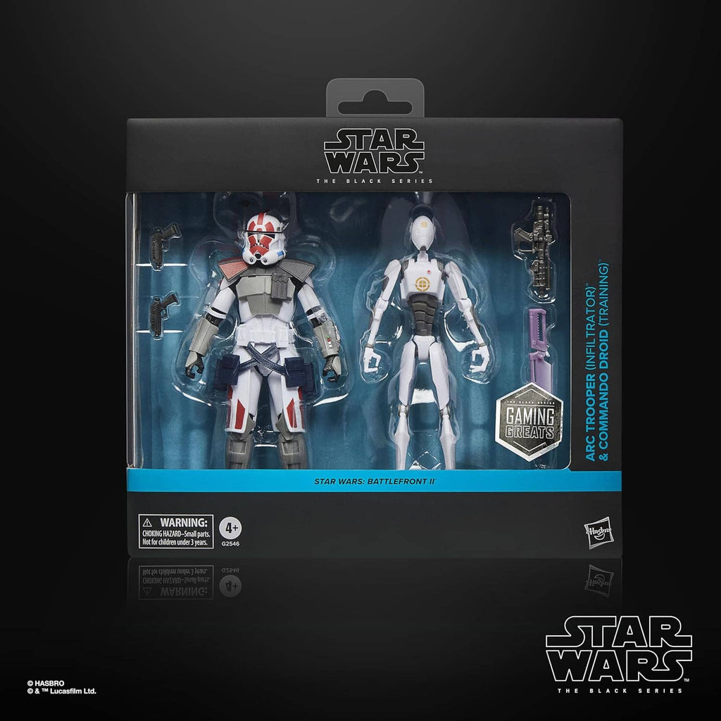 Star Wars Black Series ARC Trooper and Commando Droid action figure box with figures