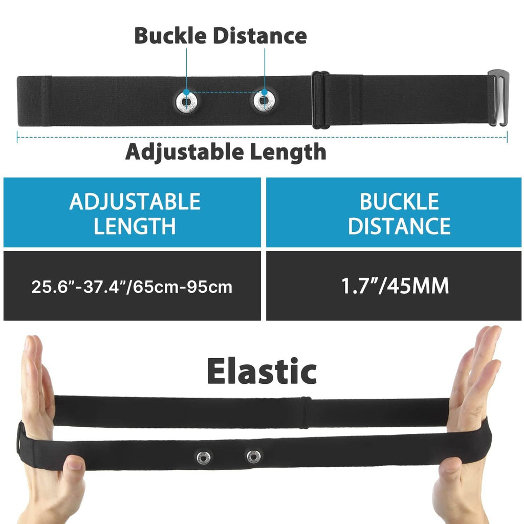 Black adjustable chest strap with buckle and two metal snap points