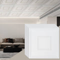 White PVC ceiling tiles with square geometric frame pattern, 24 x 24 in