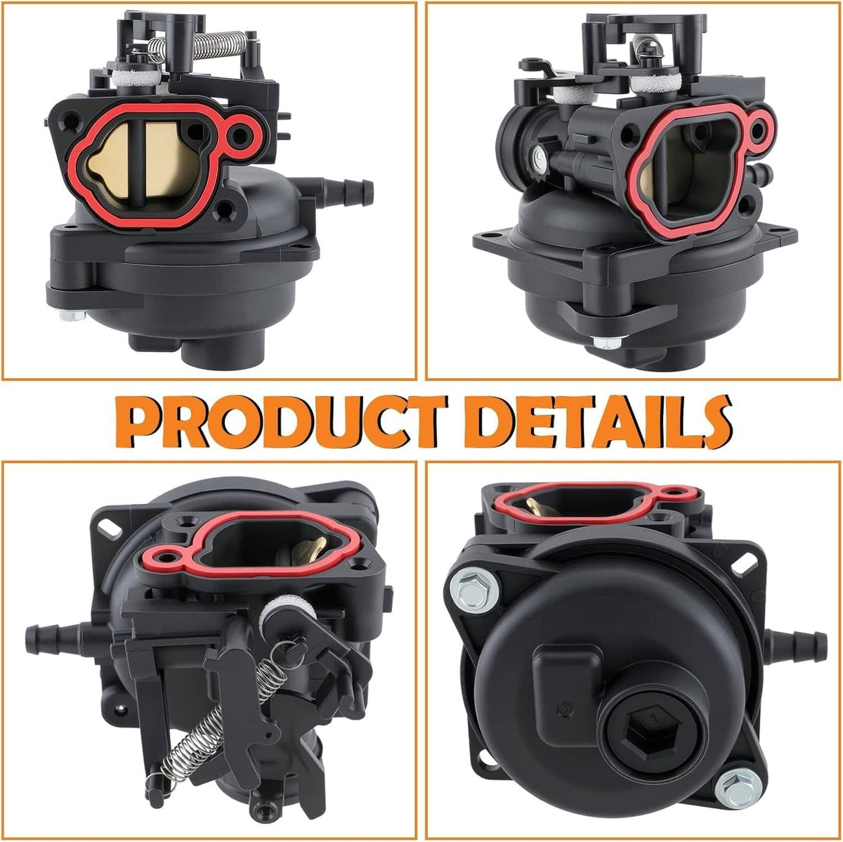 Carburetor product details showing inlet fittings and side mounting features