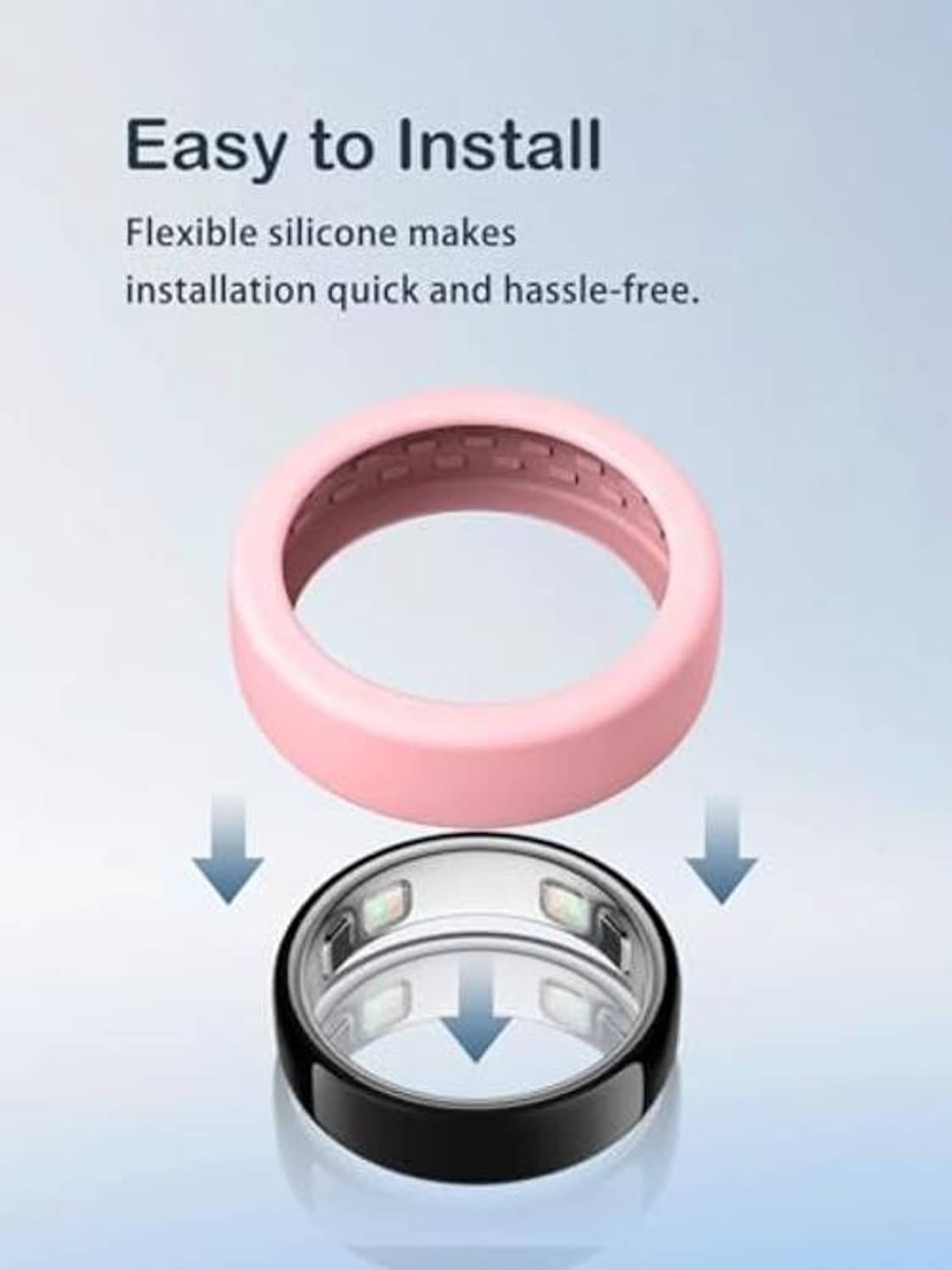 Pink silicone ring case, shown closed and opened for easy installation