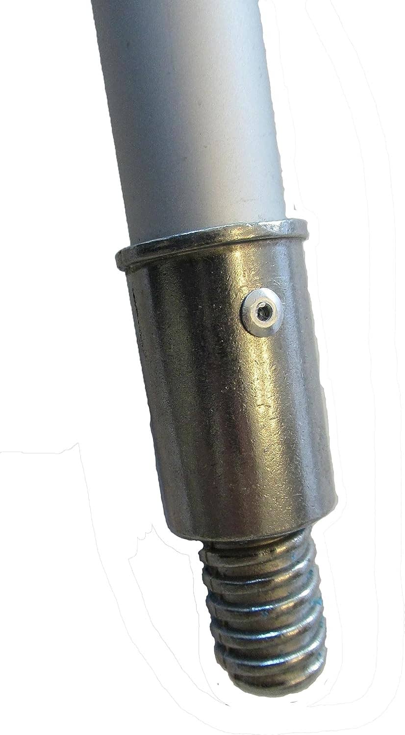 Threaded connector end on white tube with dark metal collar