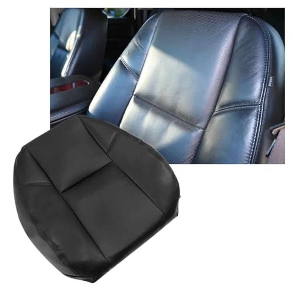 Black leather-look front seat cover with contoured seat back and side bolsters