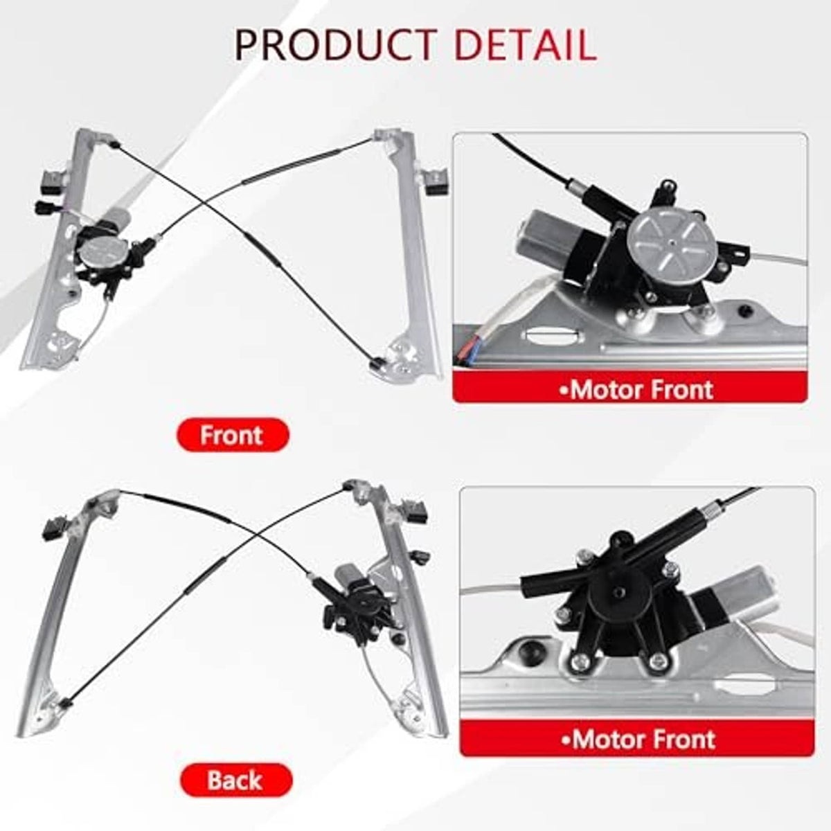 Power window regulator with motor, front and rear guide frames, and mounting bracket