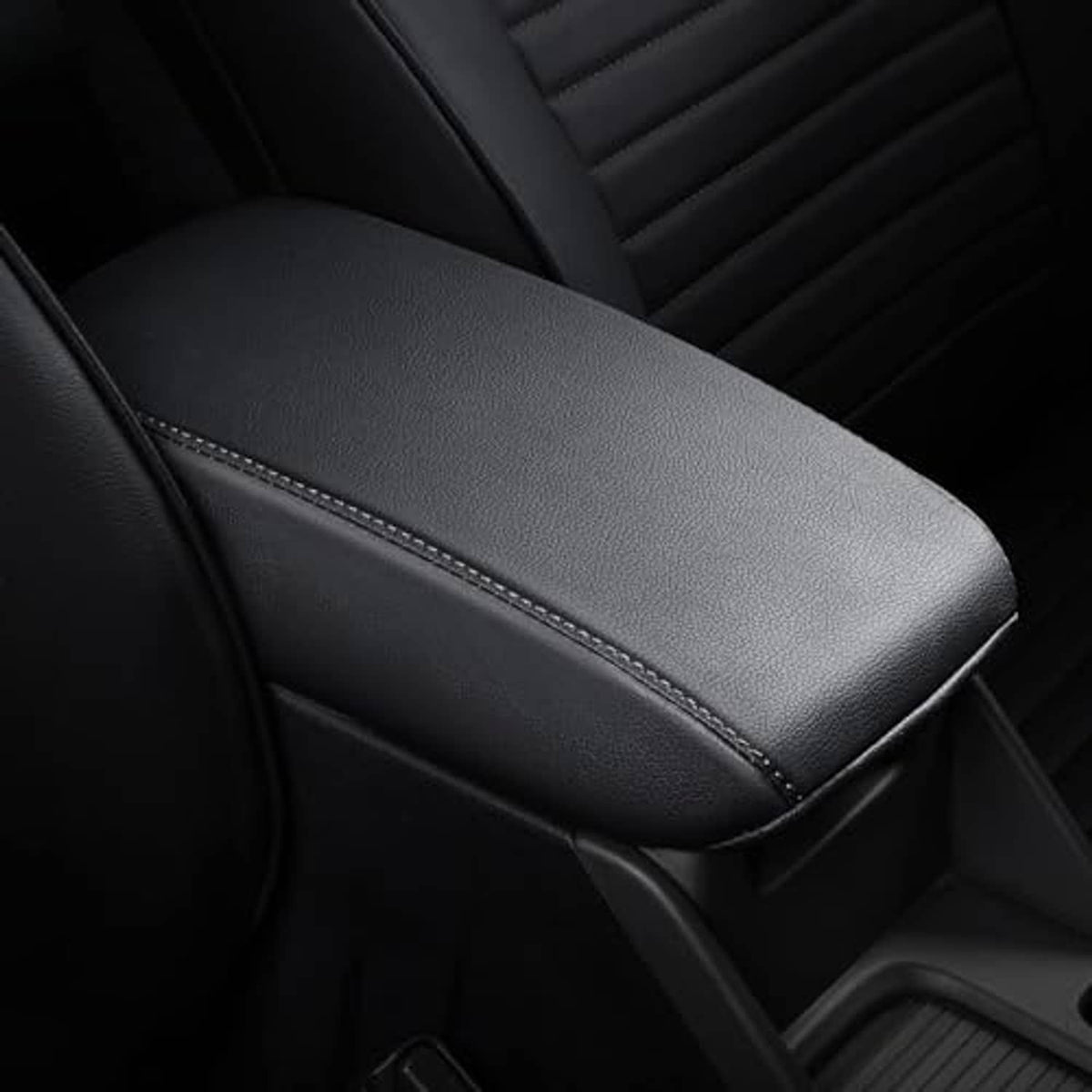 Black padded armrest for 2013-2016 Dodge Dart, smooth top with double-stitched seam