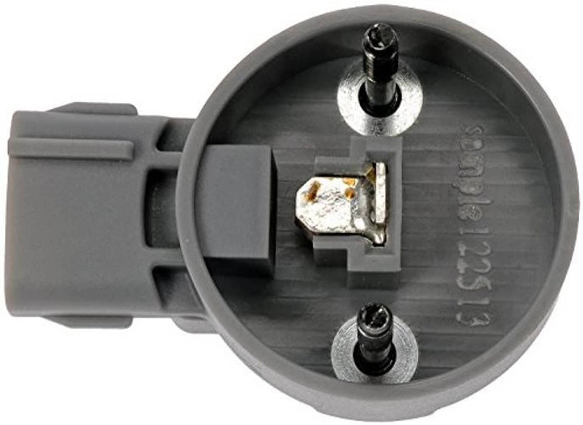 Engine camshaft position sensor with exposed electrical contacts and round gray mount