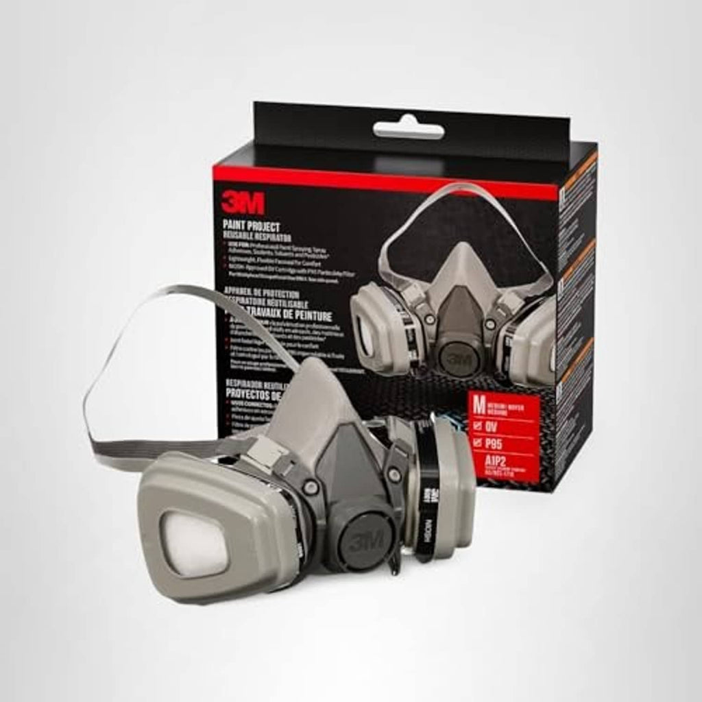 3M reusable respirator mask, medium size, tan and gray facepiece