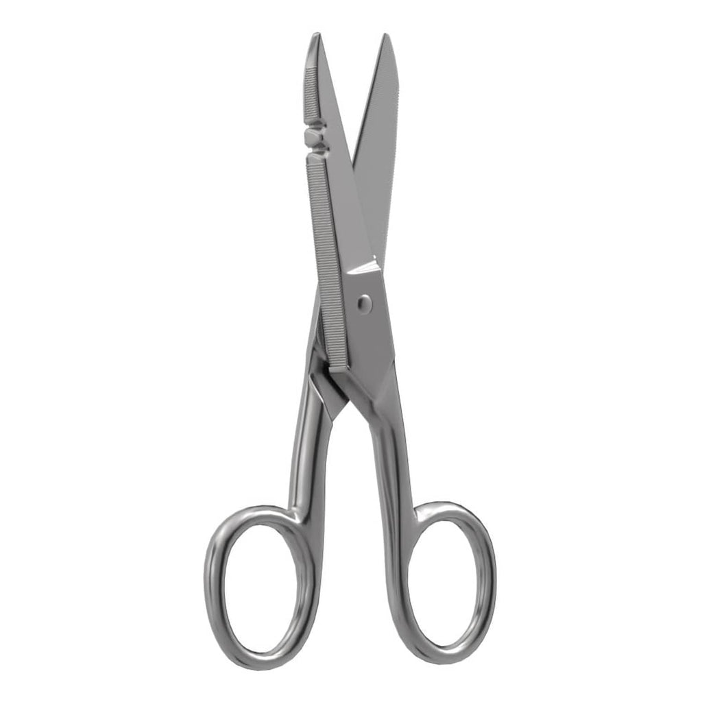 Nickel precision scissors rear view with finger loops and fully aligned blades