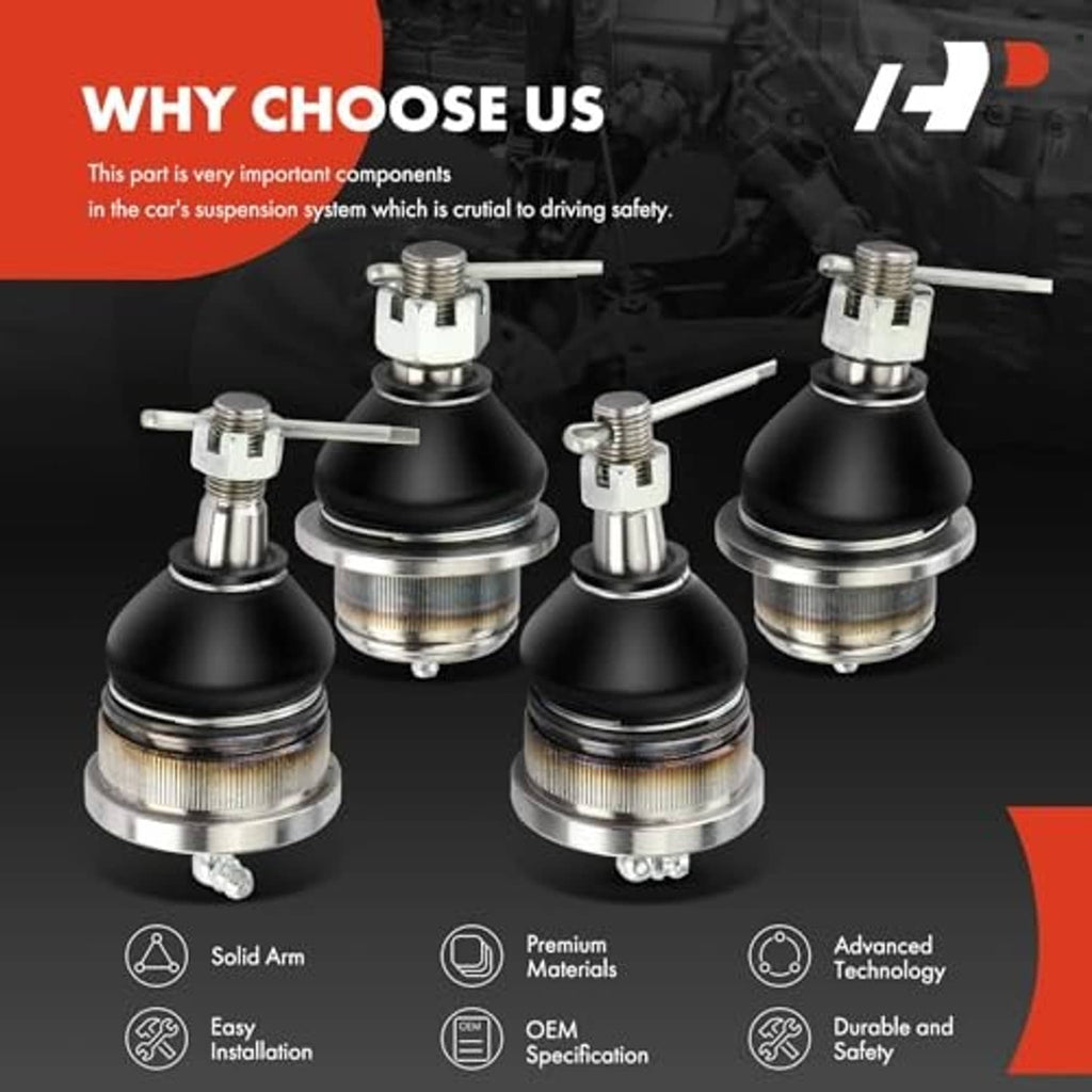 Ball joint kit with four assemblies, black rubber boots, and metal stems