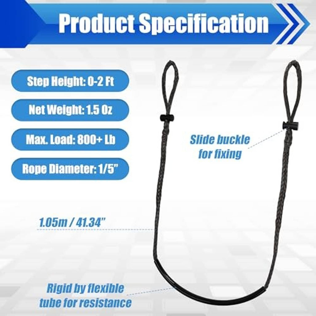 Product specification graphic for climbing stick rope step aider with looped strap
