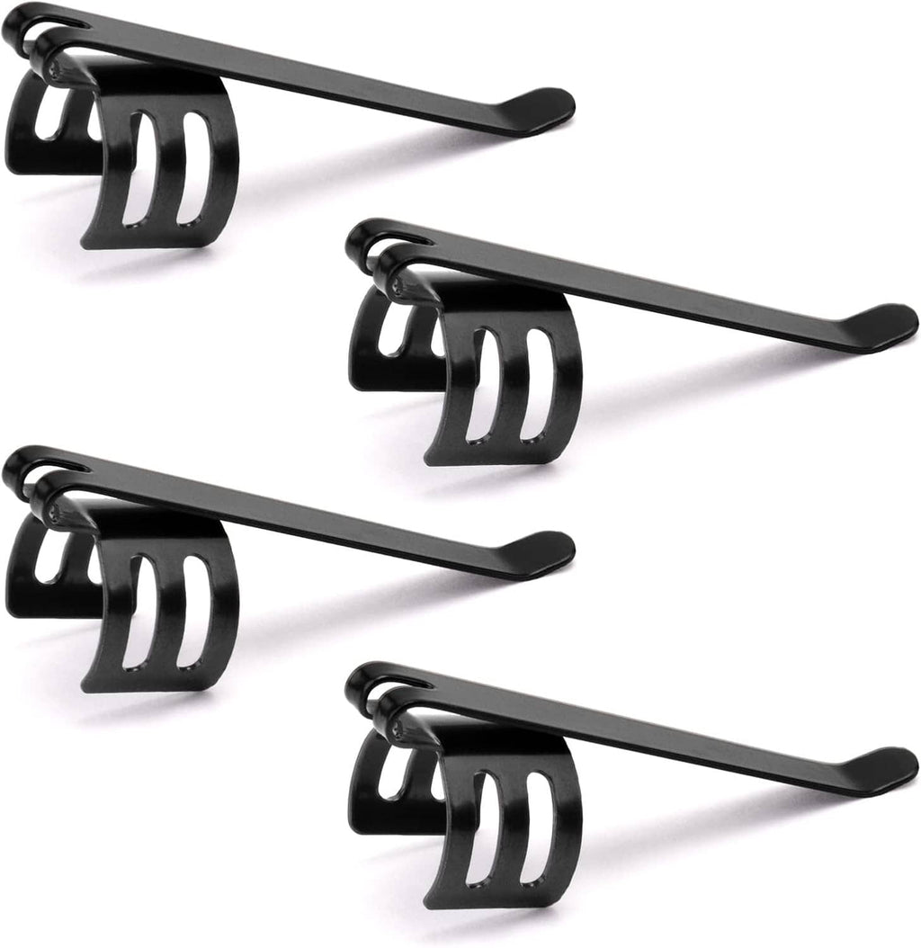 Set of black flashlight clips with springy clamp arms and side bar holder