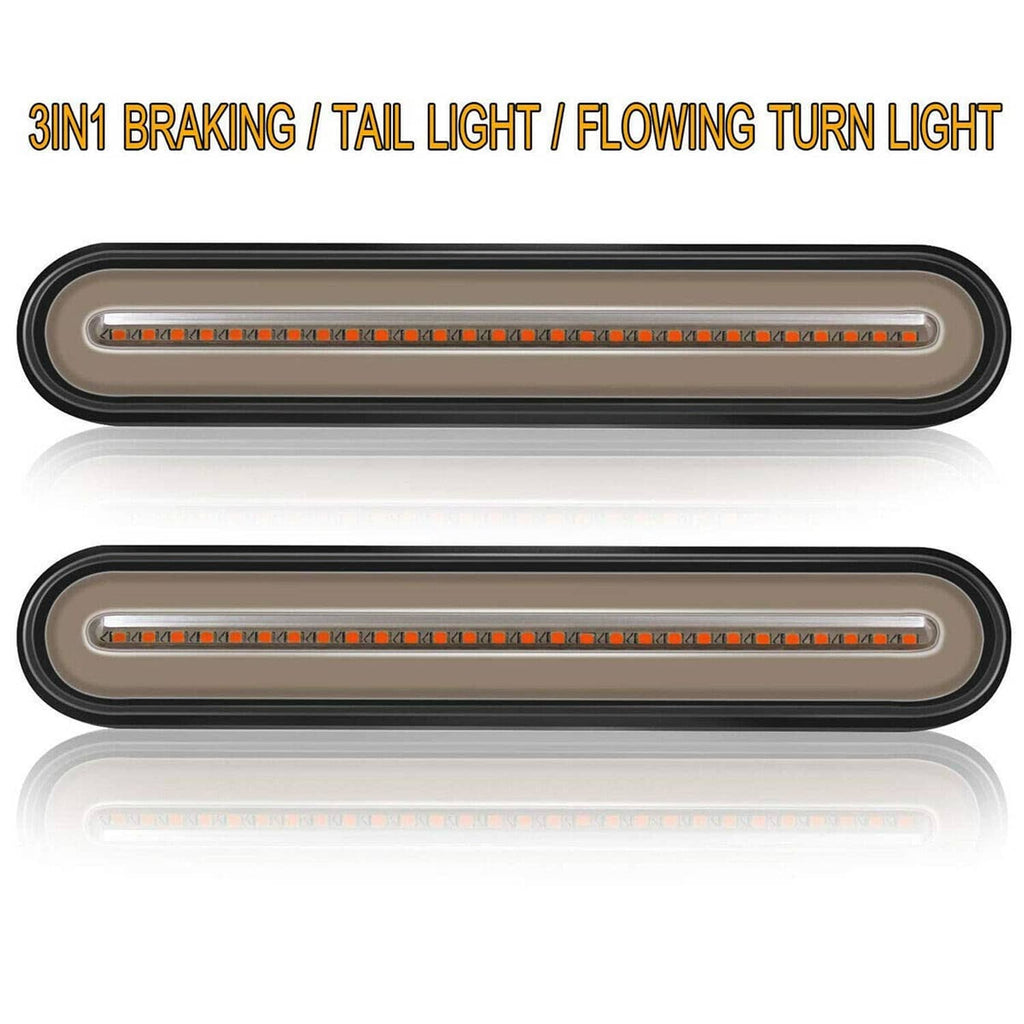 Two LED tail light bars in gray housings with clear lens and red/amber LED strips