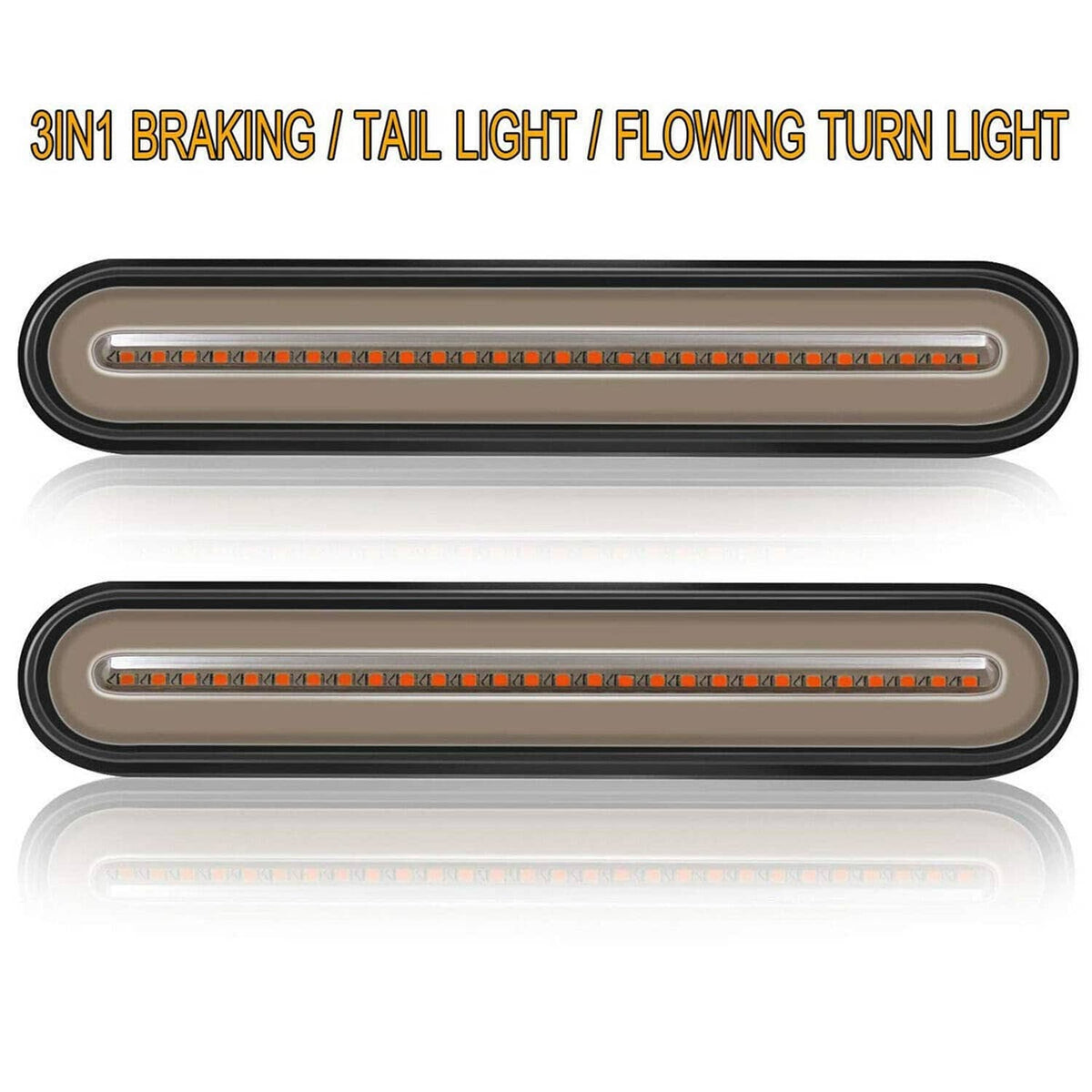 Two LED tail light bars in gray housings with clear lens and red/amber LED strips
