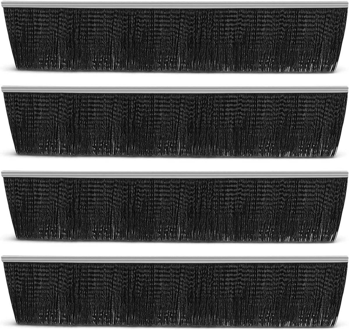 Lawn sweeper replacement brush 4-pack with black bristles and gray mounting strip