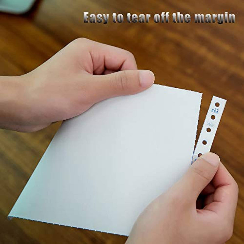 2-ply NCR continuous paper sheet with perforated tear-off strip held by hands