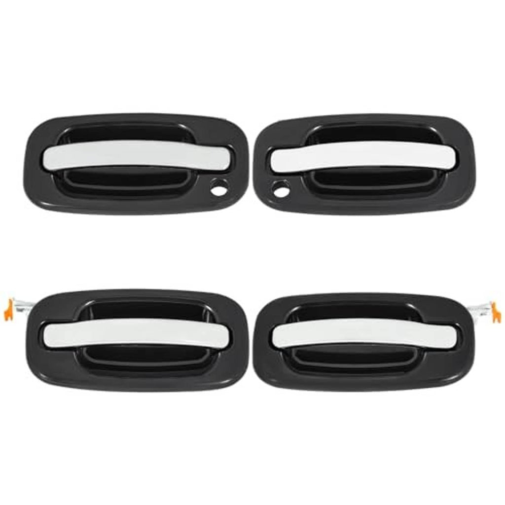 4-piece exterior door handle set with black base and chrome lever, front-facing view