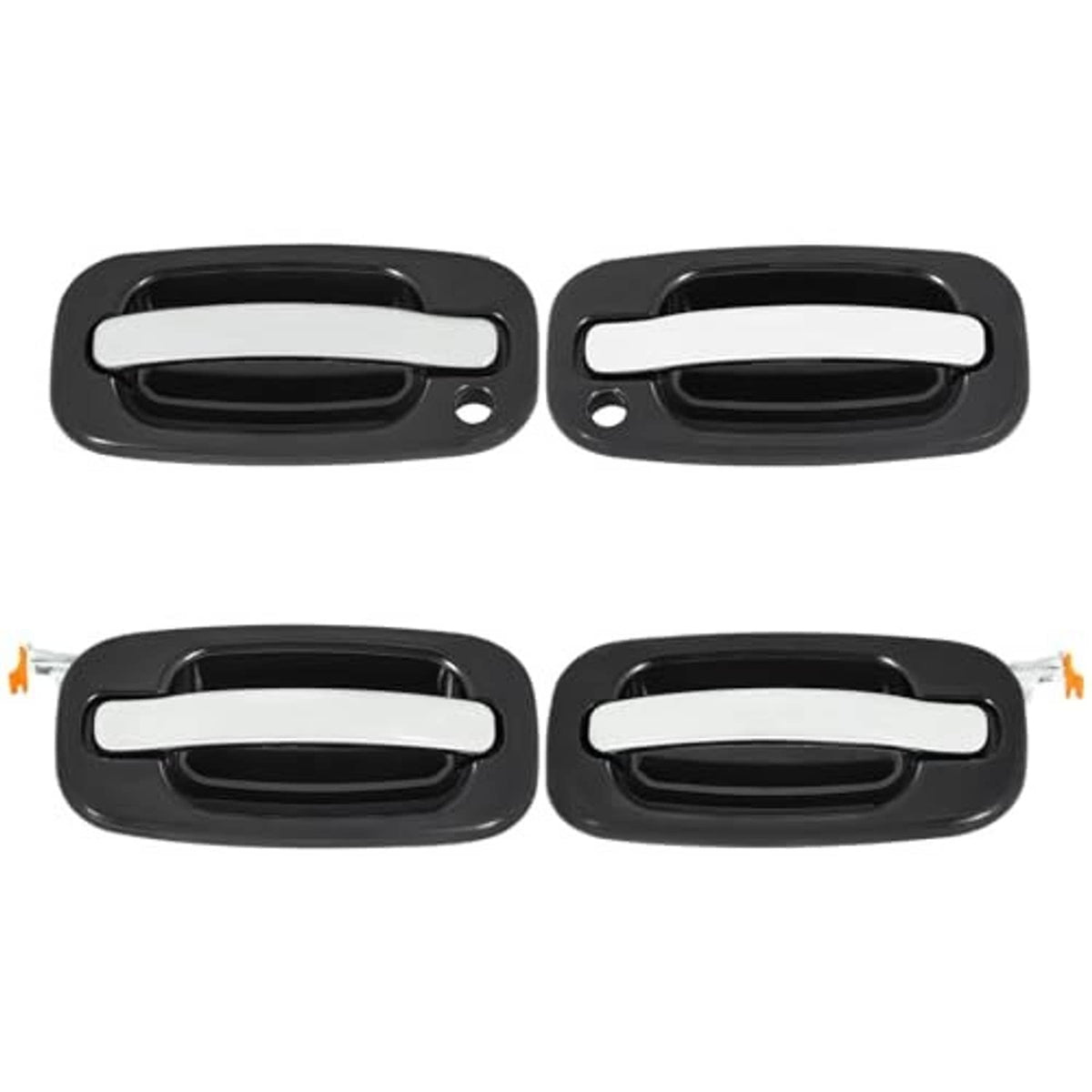 4-piece exterior door handle set with black base and chrome lever, front-facing view
