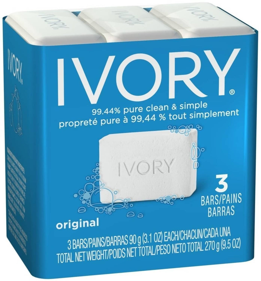 Ivory original bar soap, 3-pack shown in blue carton box