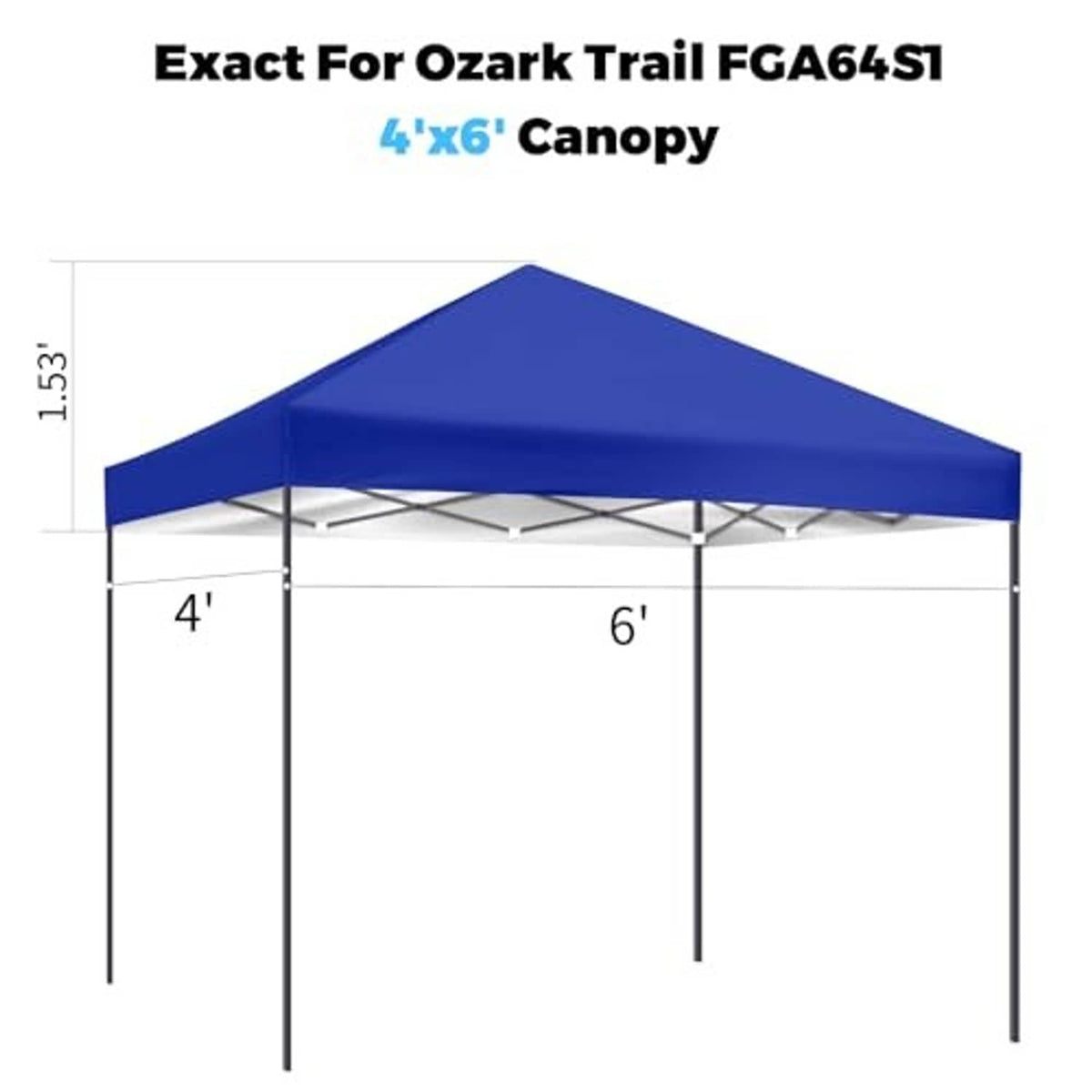 Blue canopy top cover with peaked roof and metal support posts