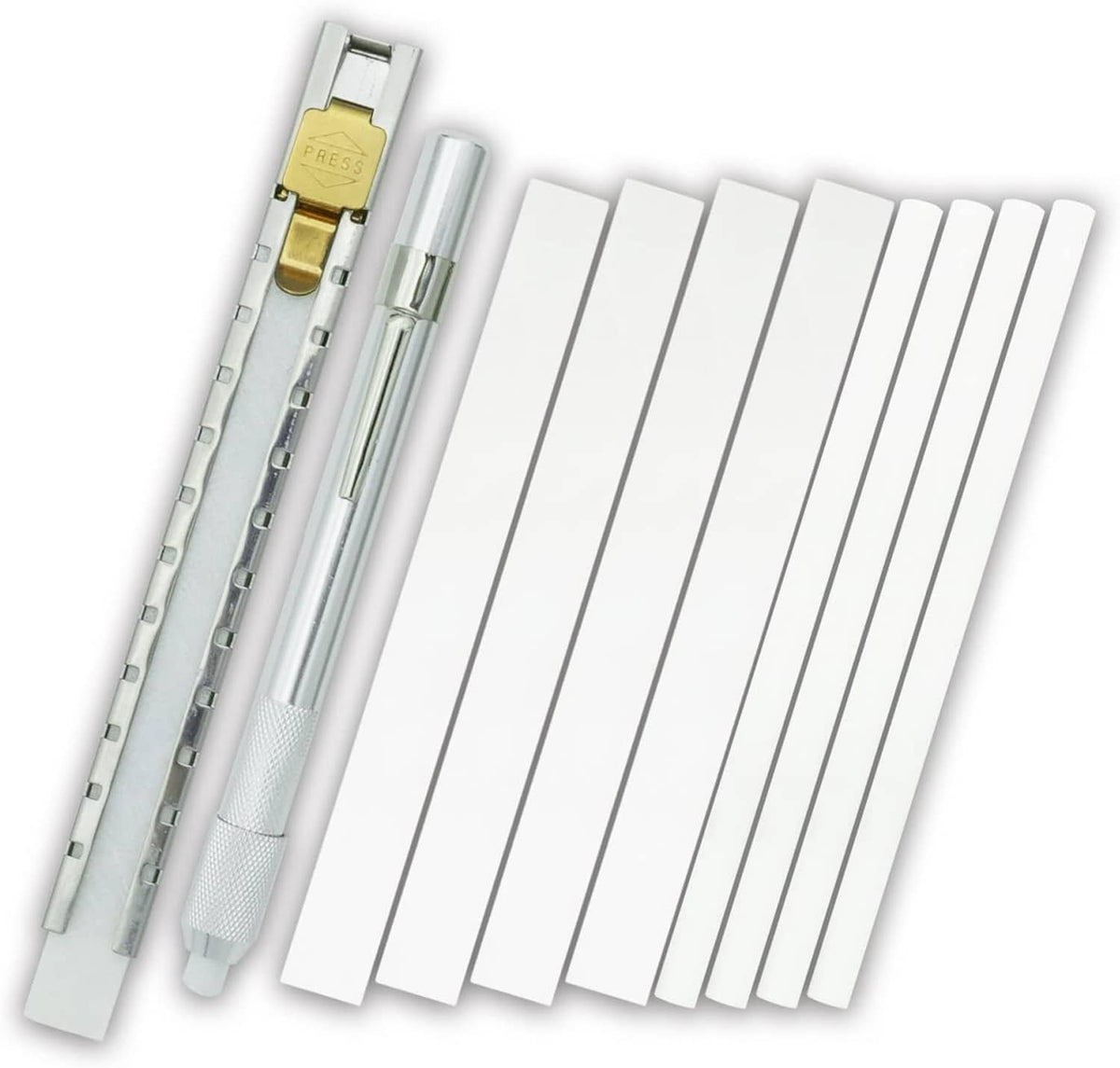 Soapstone holder set with 10 white strips and silver and gold pens included
