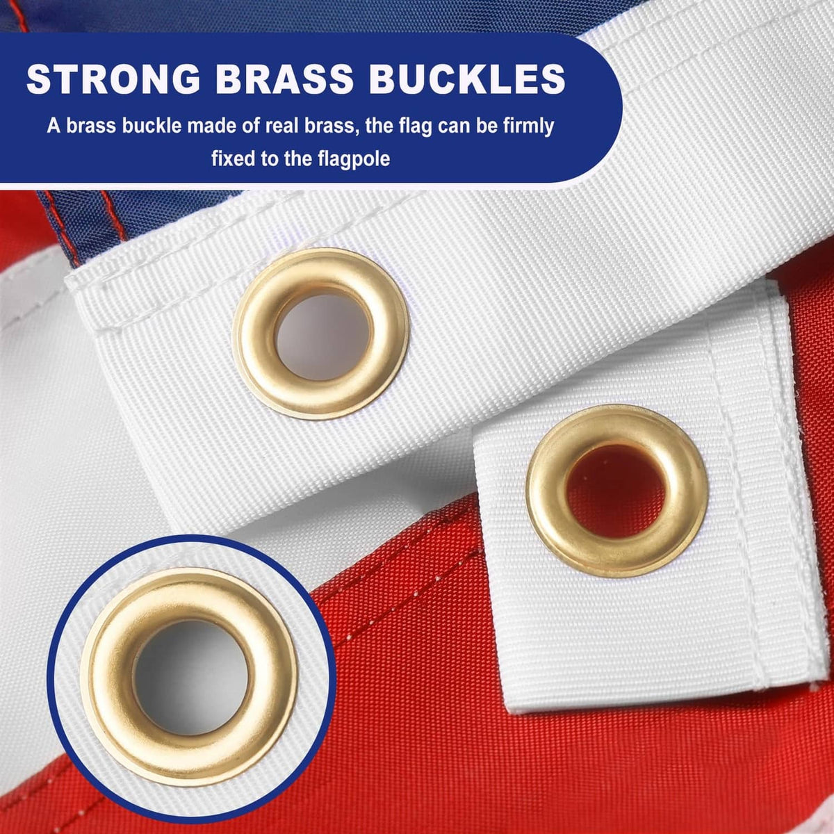 American flag corner with white sleeve and brass grommets for hanging