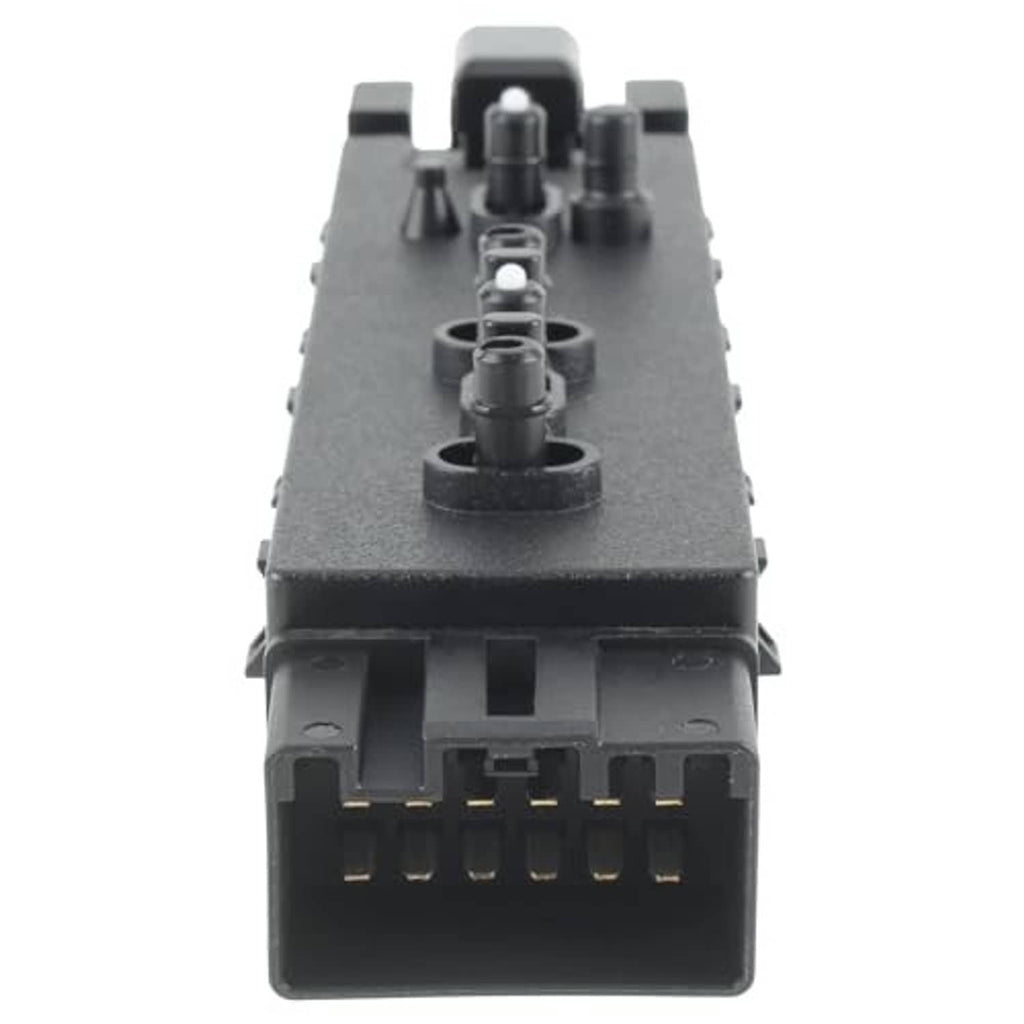 Power seat control switch top view with central post and multi-pin connector, dark gray