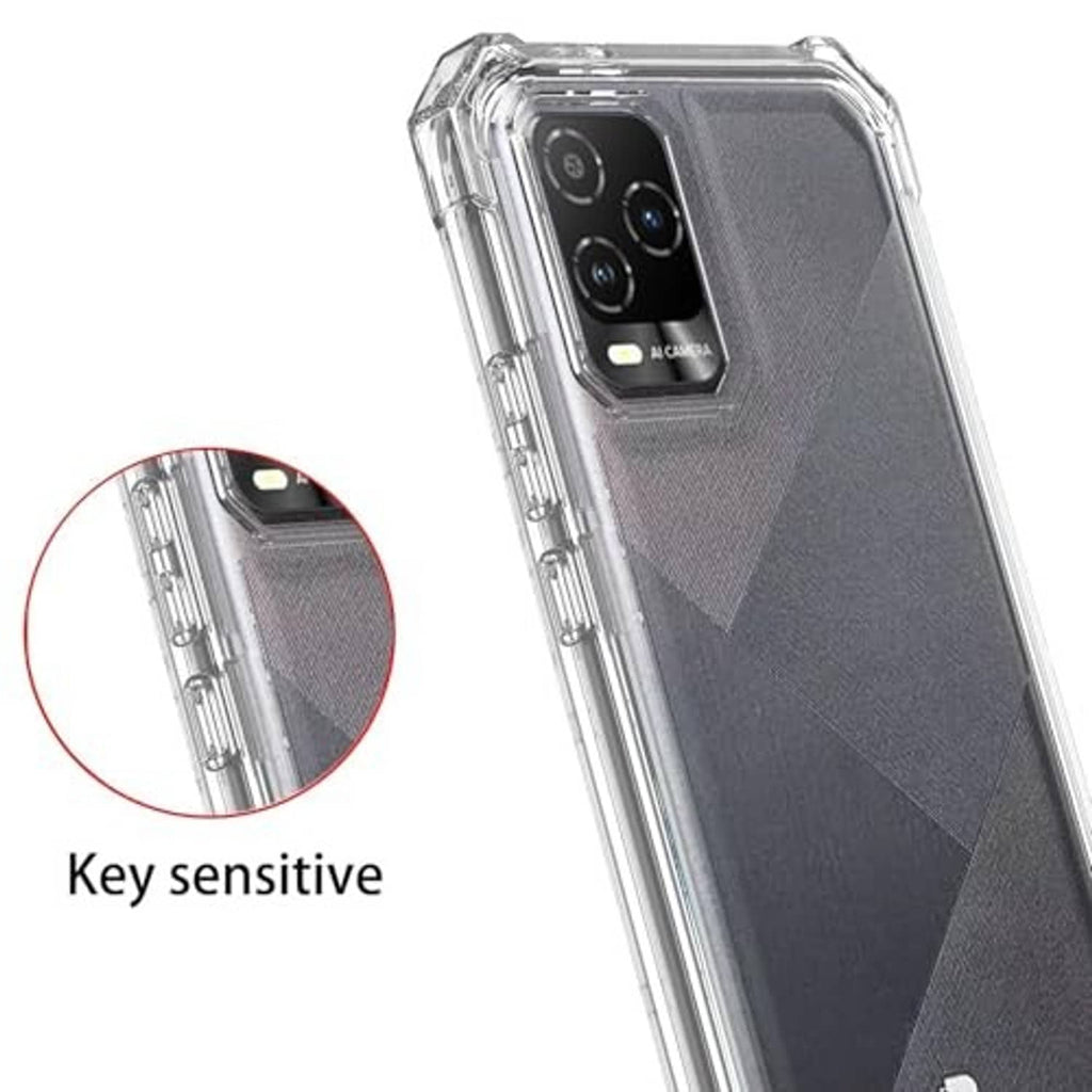 Clear rugged phone case with textured back and reinforced corner design
