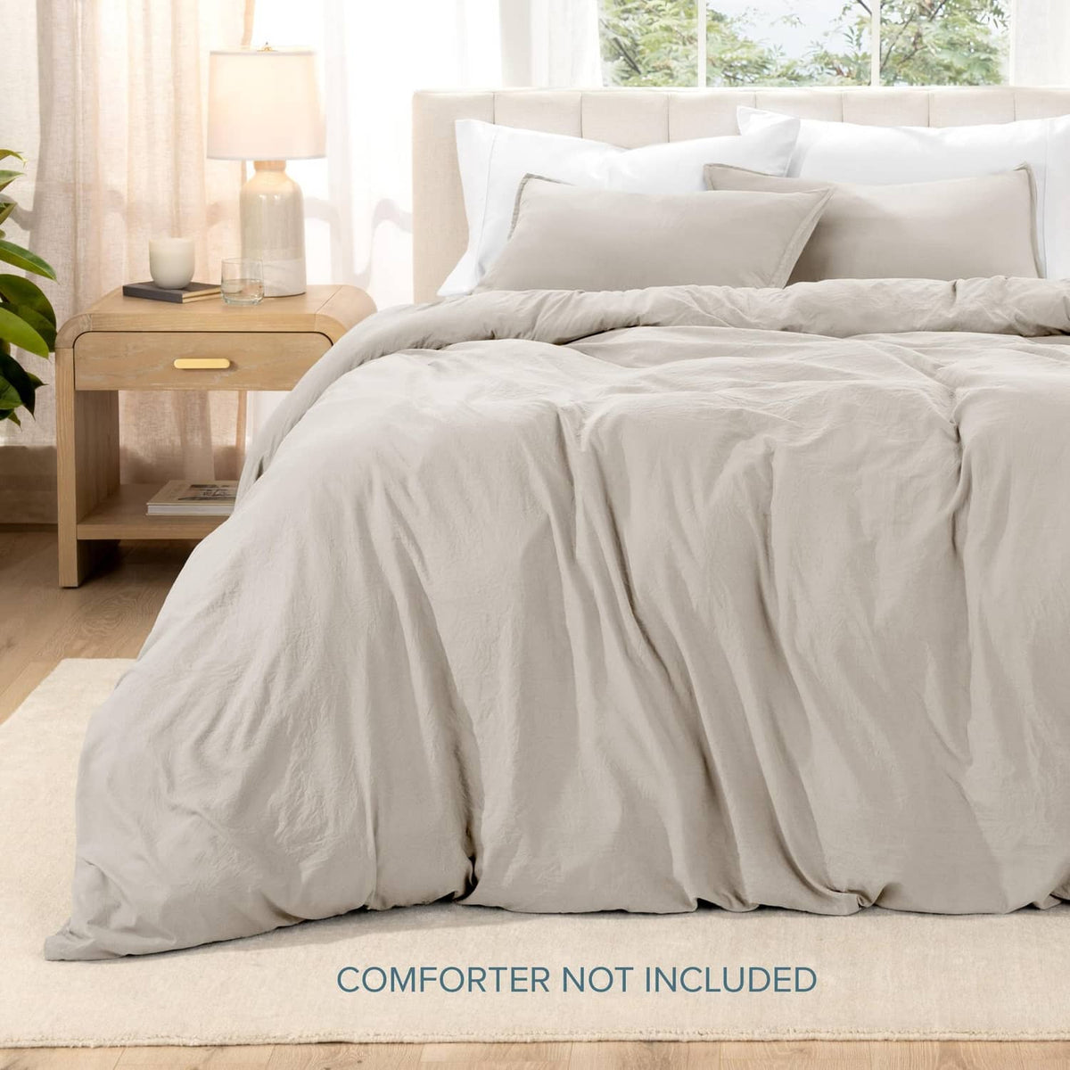 Fog-washed microfiber duvet cover set with two pillow shams on bed