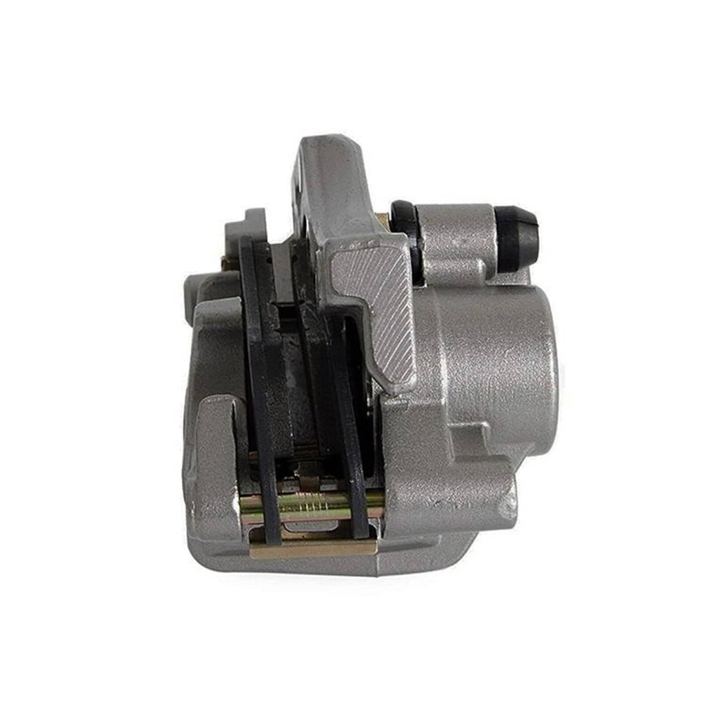 Front brake caliper assembly, gray housing with side adjuster and mounting bracket