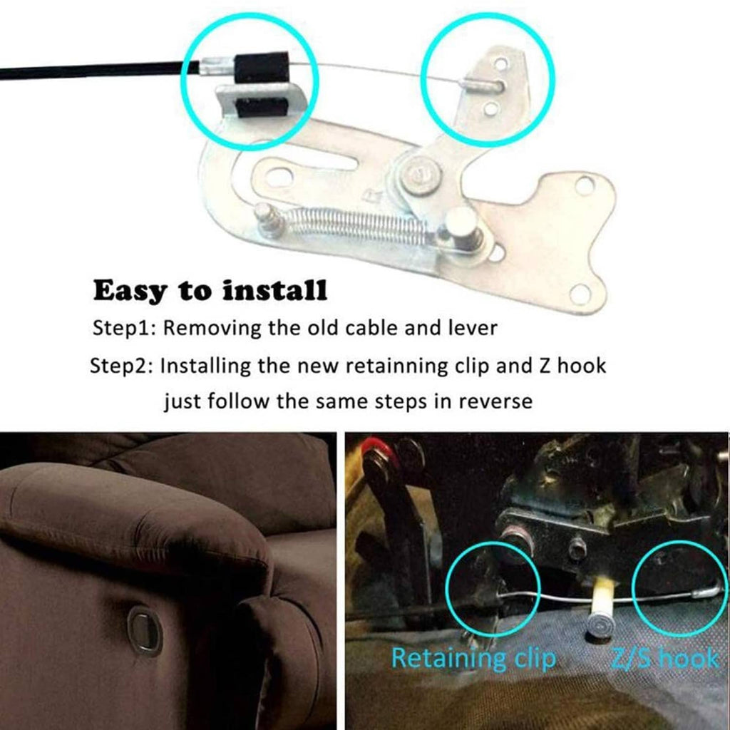 Recliner release handle installation hardware: retaining clip, springs, and Z hook